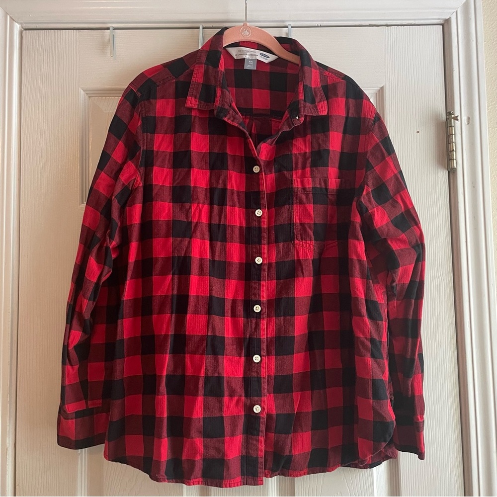 Old Navy XXL Red Black Checkerboard Button Down Shirt